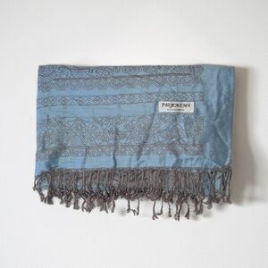 Pashmina Scarf in Dusty Blue with Gray Pattern